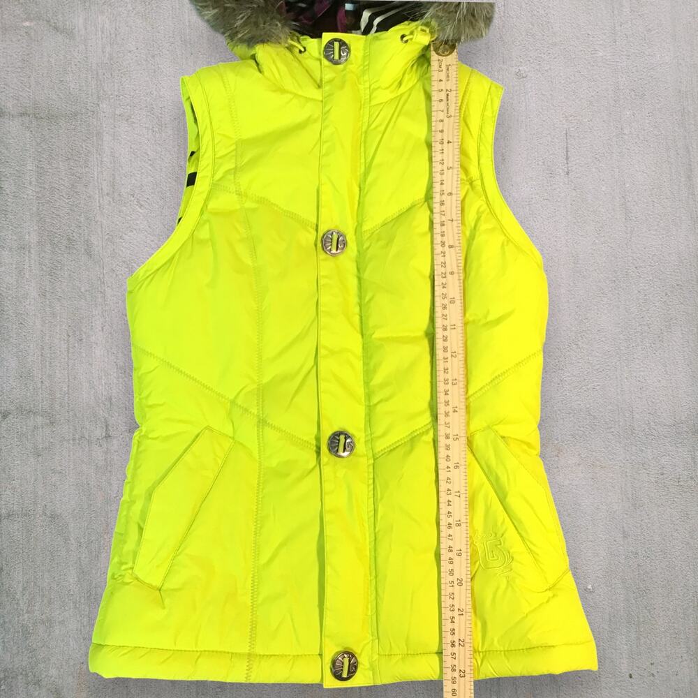Burton Dryride Sly Puffy Vest Neon Yellow Women XS Snowboard Ski Hooded Gorpcore - Picture 6 of 11